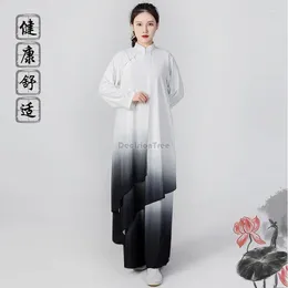 Ethnic Clothing 2023 Long Tai Chi Men Women Martial Gradual Change Colour Loose Retro Training Suit Set Chinese Style Performance W52