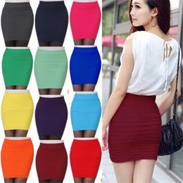 Skirts 2023 Summer Women Skirt High Waist Pleated Candy Color Knitted Elastic Mini Sexy Office Lady Short Black Red