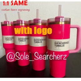 New PINK Parade 40oz Quencher H2.0 Mugs Cups camping travel Car cup Stainless Steel Tumblers Cups Silicone handle Valentines Day Gift 1228