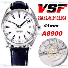 VSF Aqua Terra 150M Ryder Cup 41 5mm CAL A8500 Automatic Mens Watch Two Tone Yellow Gold Golf White Dial Blue Stick Nylon 220 12 4308W