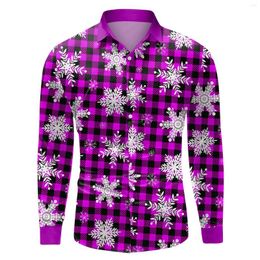 Men's T Shirts Mens Shirt Fashion Casual Plaid And Snowflake Print Lapel Button Cuff Long Sleeve T-Shirts For Vacation Coat Men