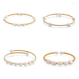 Bangle Minar Elegant Multiple Freshwater Pearl Bangles For Women 14K Real Gold Plating Brass Twisted Chain Adjustable