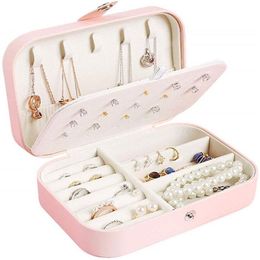 Protable PU Leather Jewelry Box Necklace Ring Earrings Storage Organizer Holder Cosmetics Beauty Accessories Display Case for Wome307e