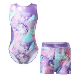 Stage Wear Kids Girls Ballet Dance Leotard Sleeveless Gymnastics Bodysuit With Shorts For Yoga Skating Dancewear Workout Sports Swimwear