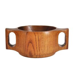 Bowls Japanese Style Hand-Made Wood Bowl Double Handle Childrens Wooden Rice Practise Bowls Lx2863 Drop Delivery Home Garden Kitchen, Dhbmf