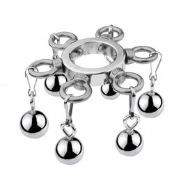 Penis Lock Cockrings Metal Scrotum Pendant Ball Stretcher Stainless Steel Weight Cock Ring BDSM Bondage Gear Restraint Sex Toy for1438561