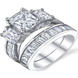 Wedding Rings Choucong Brand Unique Luxury Jewelry 925 Sterling Silver Three Stone Princess Cut 5A Cubic Zirconia Bridal Ring Set328H