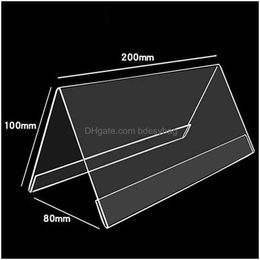 Storage Holders & Racks 20X10Cm Large Acrylic Clear Desktop Label Display Holder Card Tag Stand Rack Exhibitions Meetings Product Pric Dhmt7