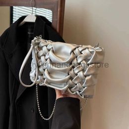 Shoulder Bags New Fashion Luxury Designer Women Pleated Hollow Woven Plicated Beaded Chains Handbag Bag Lady Totes Purse Underarmstylishhandbagsstore