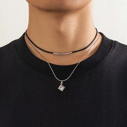 Pendant Necklaces Simple Layered Chain With Dice Necklace For Men Trendy Male Accessories On The Neck 2023 Fashion Jewelry Decoration Gift