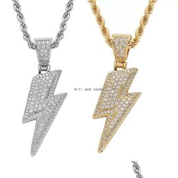 Pendant Necklaces Flash Lightning Necklace 18K Gold Jewellery Set Diamond Cubic Zirconia Pendant Hip Hop Necklaces Bling For W Dhgarden Dhxsf