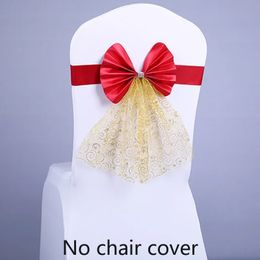 Bowknot chair cover chair back flower wedding yarn bow gold elastic chair cover chair back decoration Chair Sashes home decor 231227