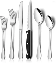 Dinnerware Sets 24-Piece Silverware Set With Steak Knives Stainless Steel Flatware Cutlery Eating Utensils For 4 Spoons Forks