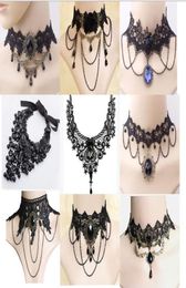 Halloween Sexy Gothic Chokers Crystal Black Lace Neck Collares Choker Necklace Vintage Victorian Women Chocker Steampunk Jewellery G8628071