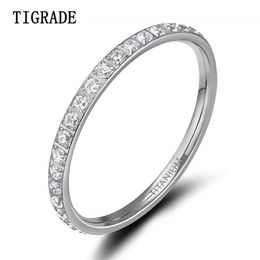 TIGRADE 2mm Women Ring Cubic Zirconia Anniversary Wedding Engagement Band Size 4 to 13 bagues pour femme 210701160p