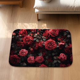 Carpets Red Rose Doormat Bath Mats Anti-Slip Carpet Foot Pad Valentine'S Day Bedroom Kitchen Balcony Floor Rug Home Decor