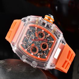 2021 Male Watch Men leisure Quartz Watches Transparent Dial Color Rubber Strap Small Pointer Working Watches291c