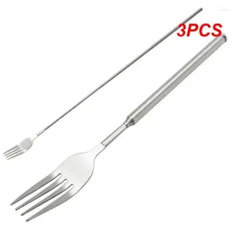 Forks 3PCS Stainless Steel Western Style BBQ Dinner Fruit Dessert Long Cutlery Extendable Fork Kitchen Tool