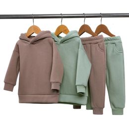 Kids Boys Baby Girls Tracksuit Clothes Fleece Sweatsuit Warm Fleece O-neck Pullover SweatshirtPants Suit For Children 2Pcs 231227