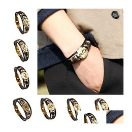 Charm Bracelets Update 12 Constell Leather Bracelet Bronze Coin Horoscope Sign Mtilayer Wrap Bracelets For Women Mens Bangl Dhgarden Dhbwz