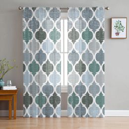 Green Grey Geometric Moroccan Retro Voile Sheer Curtains Living Room Window Tulle Curtain Kitchen Bedroom Drapes Home Decor 231227