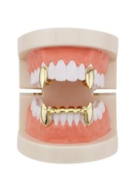 hip hop smooth grillz real gold plated grills Vampire tiger teeth rappers body jewelry four colors golden silver rose gold gun black1431059