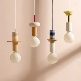 Pendant Lamps Simple Cartoon Coloured Wooden Light Children's Room Bedside Lantern Led For Living Wall Switch Ceiling Chandelier