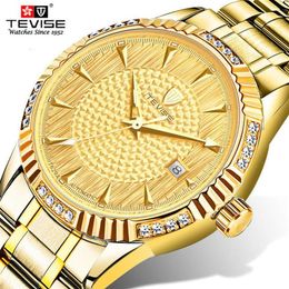 Top Brand TEVISE Golden Automatic Men Mechanical Watches Torbillon Waterproof Business Gold Wrist watch257A