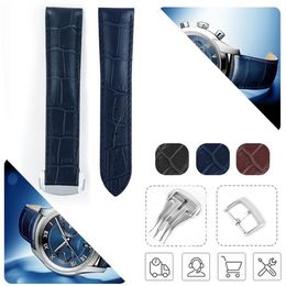 19mm 20mm 21mm 22mm Watch Strap Bands Man Blue Black Genuine Calf Leather Watchbands Bracelet Clasp Buckle For Omega 300m Planet-O203V