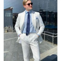 Men's Suits Gentleman White Business Men Suit Double Breasted Groom Wedding Set Formal Prom Party Outfit (Jacket Pants)