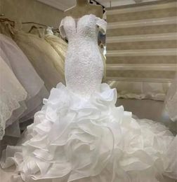 2024 Mermaid Wedding Dress Off the Shoulder Lace Appliques Tiered Organza Bridal Gowns Vestidos De Noiva Robe De Mariee