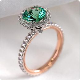 Size 6-10 New Arrival Luxury Jewelry 925 Sterling Silver&Rose Gold Fill Round Cut Emerald 5A CZ Diamnond Party Women Wedding Crown253G