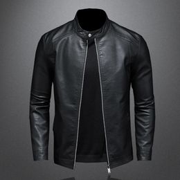 Spring Autumn Leather Jacket Men Stand Collar Slim Pu Fashion Motorcycle Causal Coat Mens Moto Biker 231227