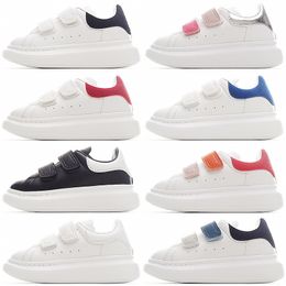 New Kids Shoes White Red Black Dream Blue Single Strap outsized Sneaker Rubber Sole AMCQS Soft Calfskin Leather Lace up Trainers Sports footwear children shoe 25-37