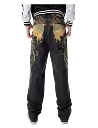 Men hiphop jeans Loose plus large size embroidery wings baggy denim pants Male hip hop streetwear long trousers99133158389730