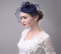 Elegant Wedding Party Bridal Headdress Church Hats Bridal Hats Cheap Handmade Custom Navy Blue Hat Kentucky Derby Hats9131616