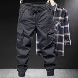 Solid Cargo Pants for Men Casual Loose Fit Ankle Banded Trousers Suitable for Spring and Autumn Grey Black Green 231228