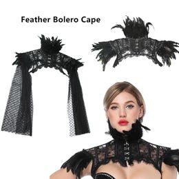 Accessories Women Steampunk Feathers Gothic Fake High Collar Lace Mesh Cape Shoulder Bolero Jacket Shrug Crop Tops Retro Vintage Halloween Rav