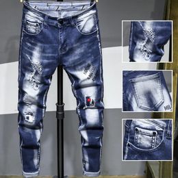 Men'S Jeans Streetwear Ripped Denim Pants Trend Brand Trousers For Men Casual Solid Biker Destroyed Hole Slim Fit Neutral Cosy 231228