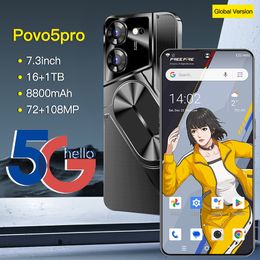 2024 Povo5pro mobile phone 7.3-inch screen 8800 mAh large battery supports dual phone cards Android 13 supports OTG 72MP+108MP