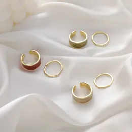 Cluster Rings 2pcs / Set Korean Enamel Irregular Wide Ring Women's Gold Plated Twisted Adjustable Split Jewelry Birthday Gift