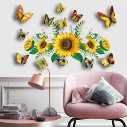 Wall Stickers 3D Colour Sunflower Sticker For Living Decoration Background Bedroom Personality Room Wallpaper Decors Creati T8T1