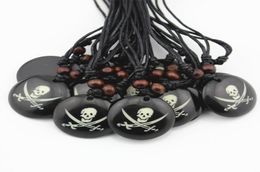 Fashion Whole lot 12pcsLOT Cool Boy Men039s Handmade Round Dog Pirate Skull Charm Pendants Necklace Halloween Gift MN39411618