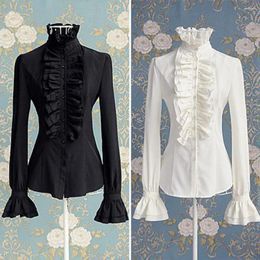 Women's Blouses Women Top Retro Ruffle Lace Ruffled Shirts Vintage Vampire Renaissance Victorian Steampunk Gothic Mediaeval Shirt