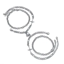 Link Bracelets 2Pcs/set Magnet Couple Heart Attraction Bracelet Stainless Steel Charm Simple Cuban Chains Key Lock Jewellery Gifts