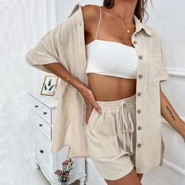 Women's Tracksuits Women Summer Casual Shorts Set Short Sleeve Lapel Shirt Tops Suit 2024 Lounge Wear Vacation Two Piece For