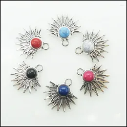 Charms 12 Round Mixed Acrylic Tibetan Silver Plated Sun Flower Pendants 20mm