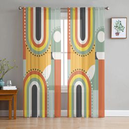 Abstract Mediaeval Geometry Voile Sheer Curtains For Living Room Window Chiffon Tulle Curtain Kitchen Bedroom Drapes Home Decor 231227