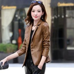 Women's Leather Black Women Jacket 2023 Spring Autumn Short Casual Blazer Clothing 4XL Work Wear Jackets Coats Outwear Tops Q479