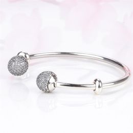 Top Quality Moments Open Bangle Pave Caps With Cubic Zirconia Bangle Pan Bracelet Fit Bead Charm 925 Sterling Silver Jewelry J19073036